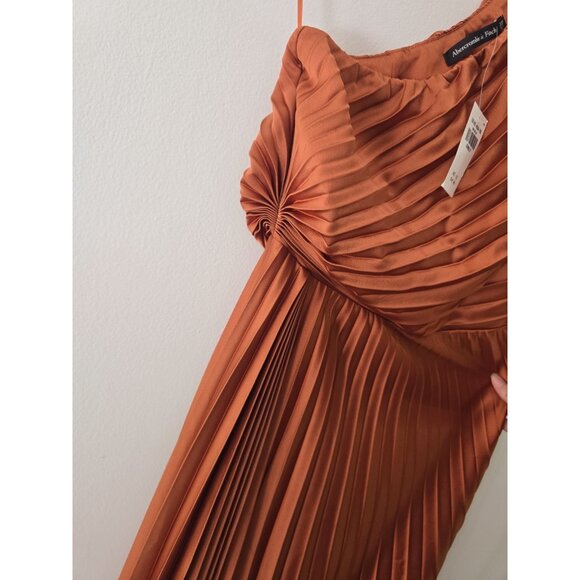 Abercrombie Fitch Giselle Pleated One Shoulder Maxi Copper Terracotta Dress XSP - Picture 9 of 12